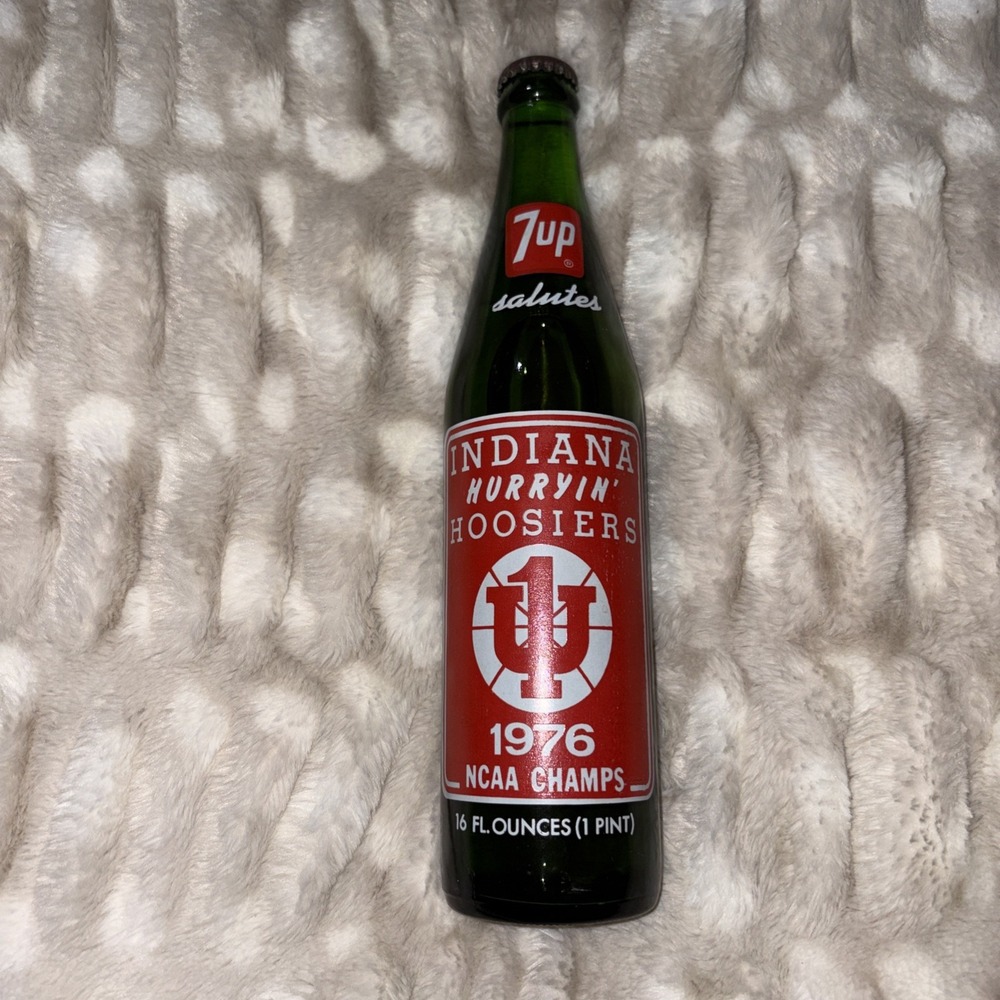 1976 NCAA Full 7up Bottle 7 Up Salutes Indiana Hurrin' Hoosiers 1976 NCAA Champs